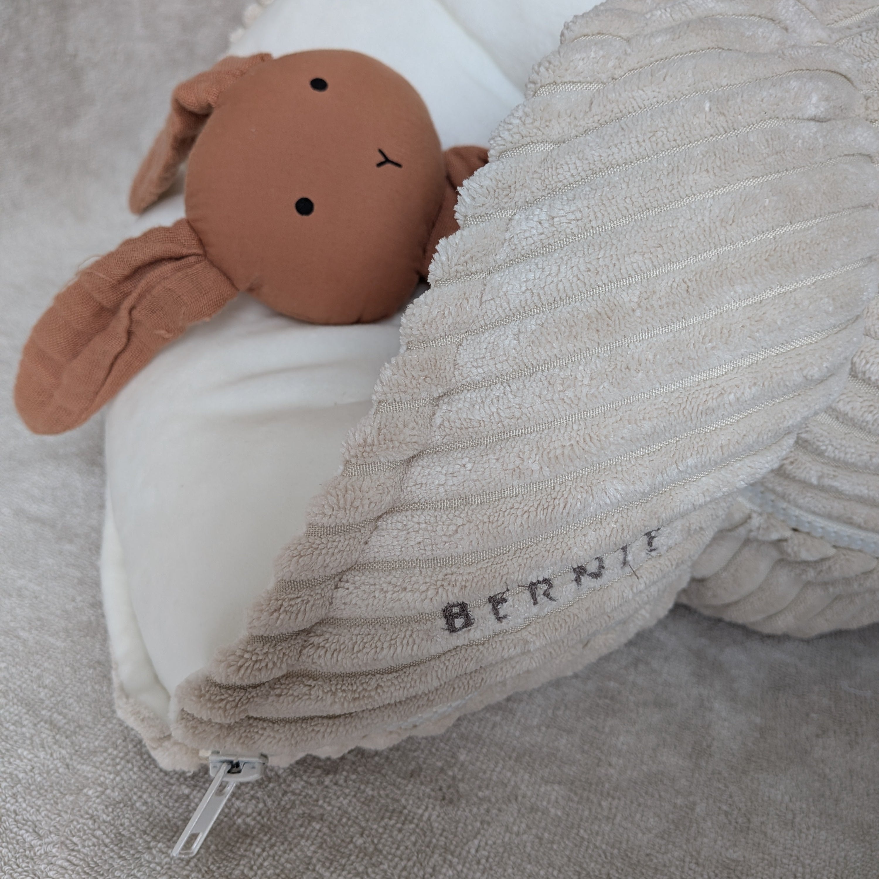 BERNIE S côtelé beige + velours écru