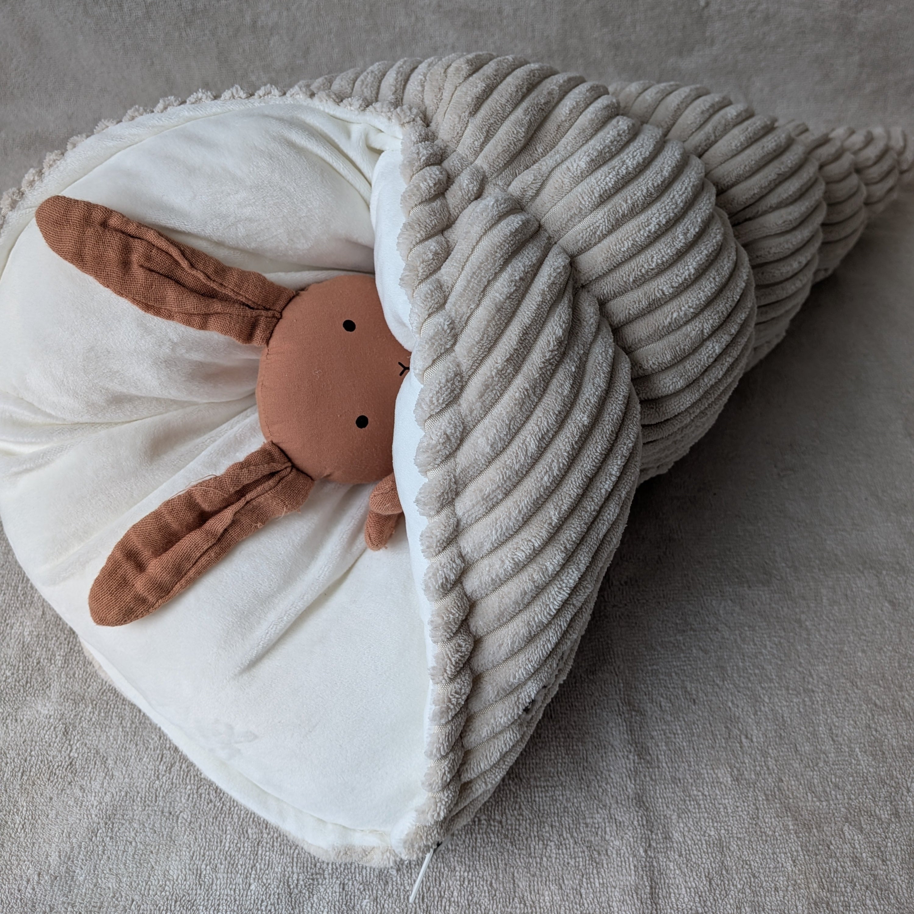 BERNIE S côtelé beige + velours écru